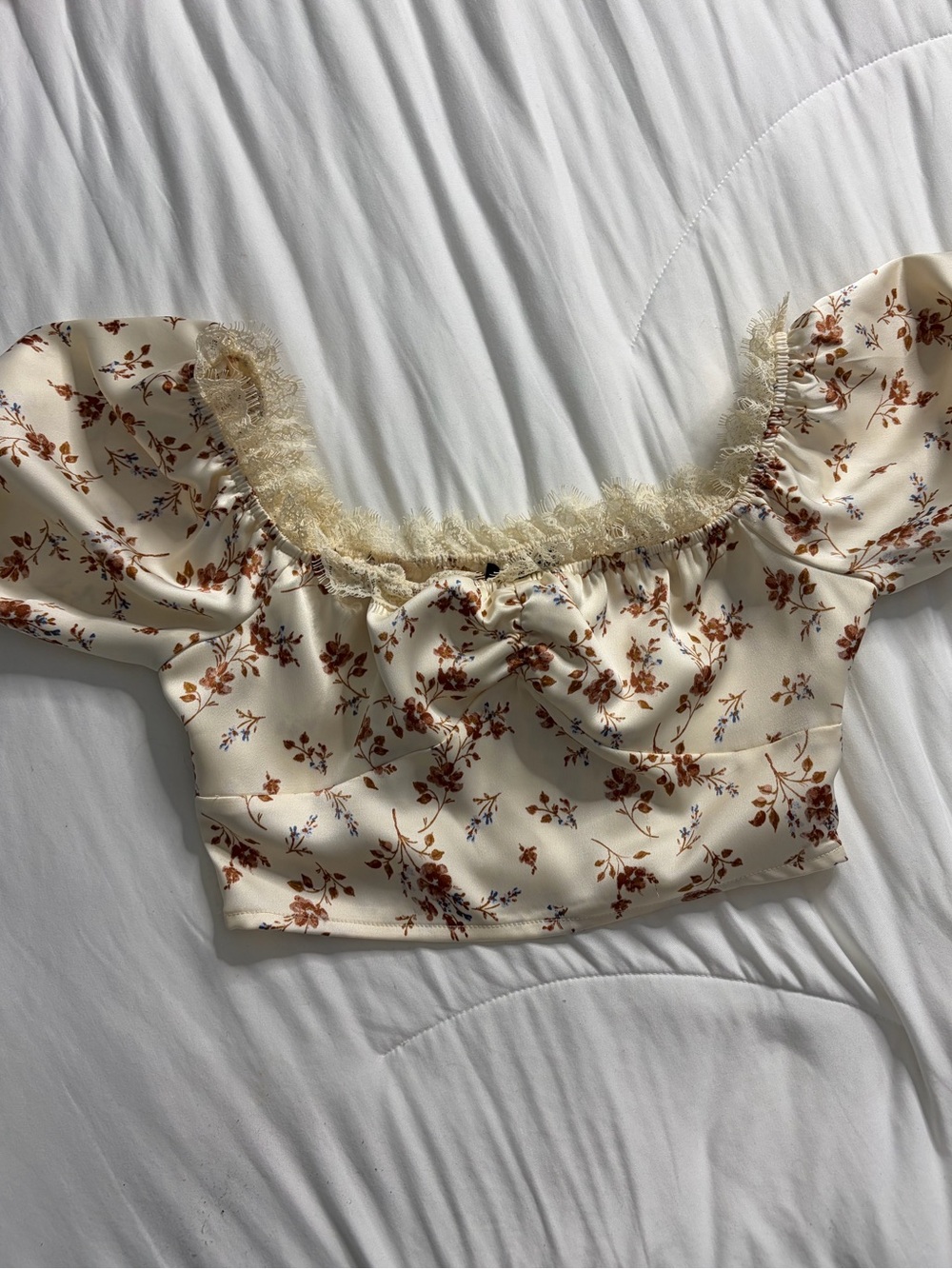 Floral Lace-Trim Crop Top